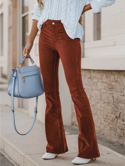 Rizia | Ribfluwelen Flared Broek