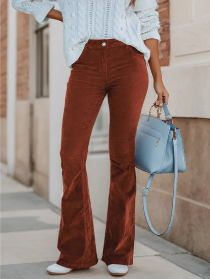 Rizia | Ribfluwelen Flared Broek