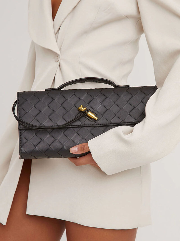 Women's Handbag with Woven Design and Gold Clasp