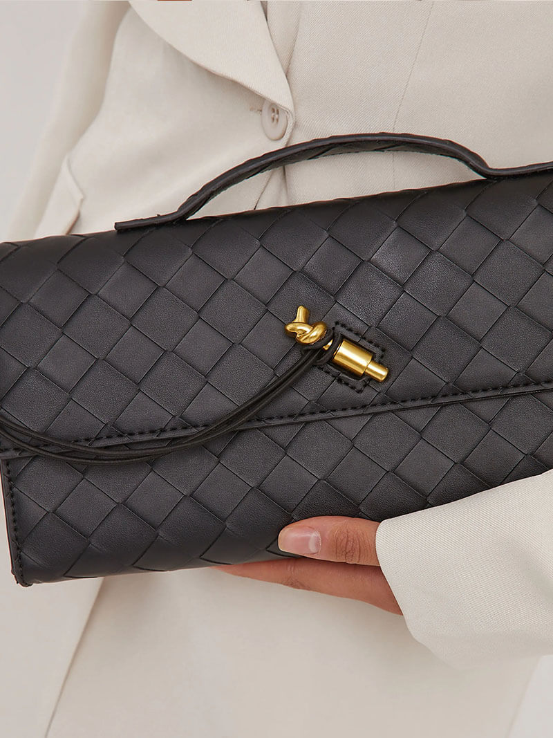 Women's Handbag with Woven Design and Gold Clasp