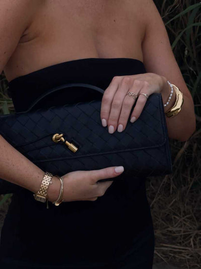 Dames Handtas met Woven Design en Gouden Sluiting