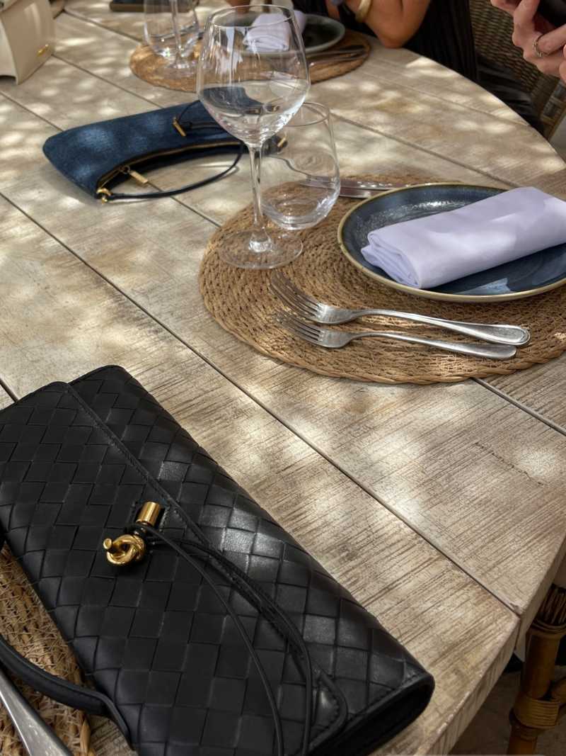 Women's Handbag with Woven Design and Gold Clasp