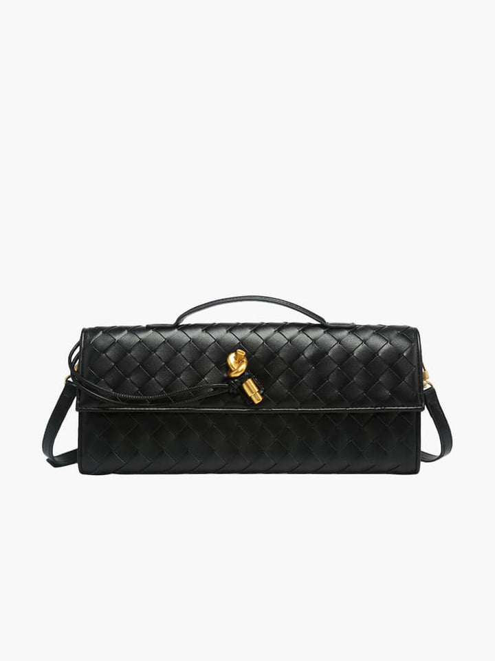 Women's Handbag with Woven Design and Gold Clasp