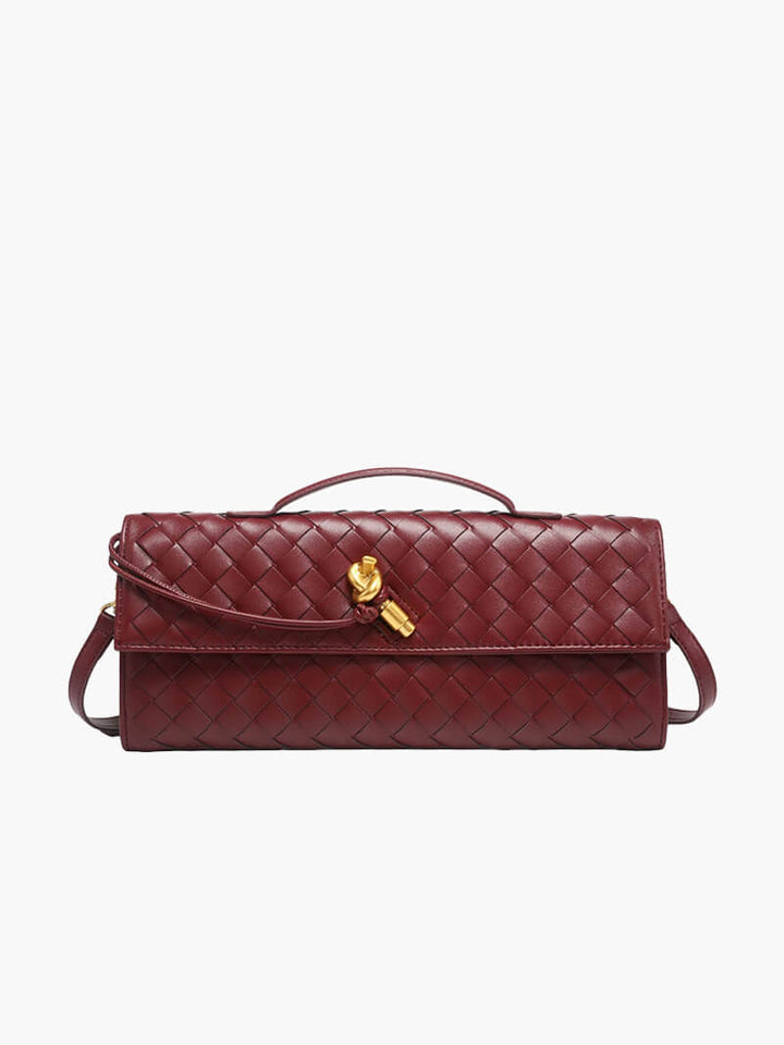Women's Handbag with Woven Design and Gold Clasp