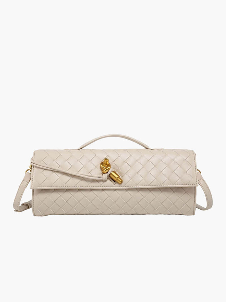 Women's Handbag with Woven Design and Gold Clasp