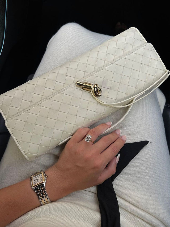 Women's Handbag with Woven Design and Gold Clasp