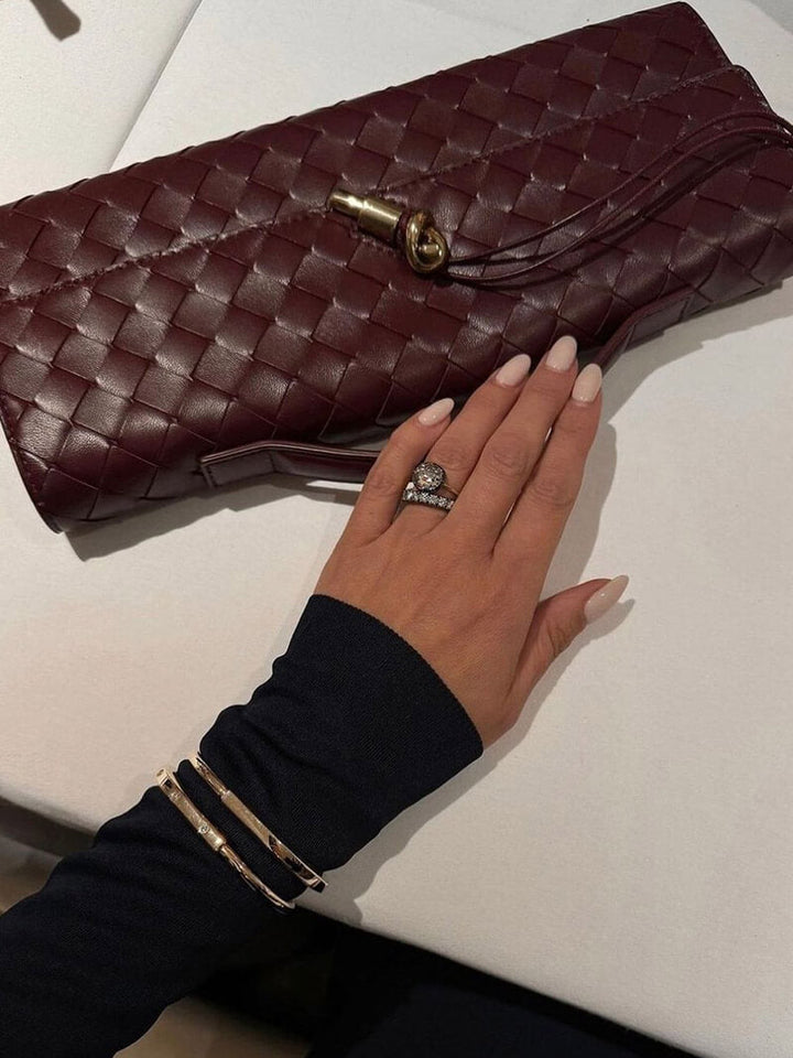 Women's Handbag with Woven Design and Gold Clasp