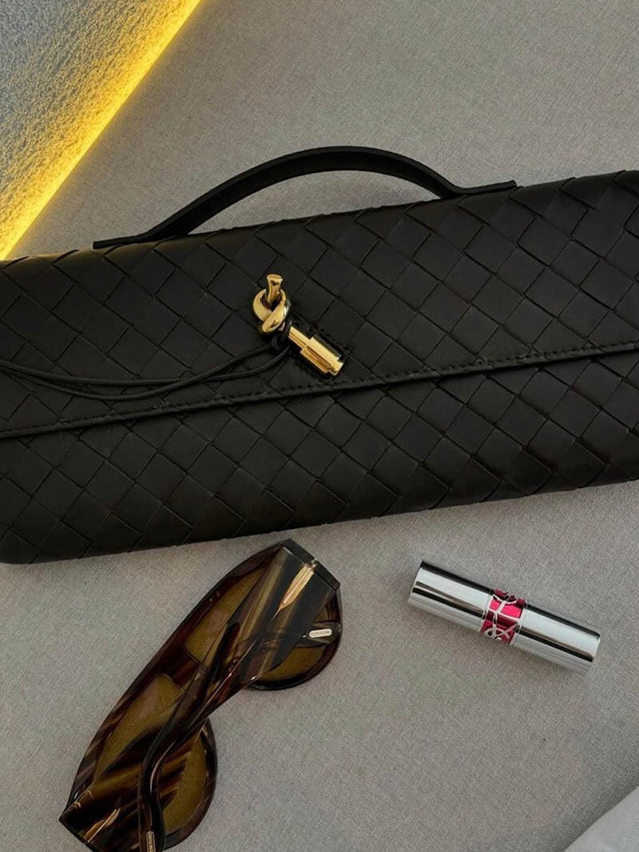 Women's Handbag with Woven Design and Gold Clasp