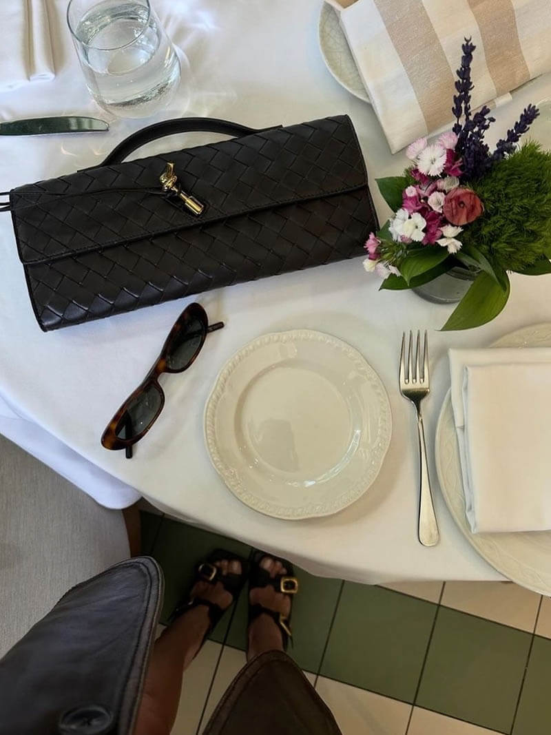 Women's Handbag with Woven Design and Gold Clasp
