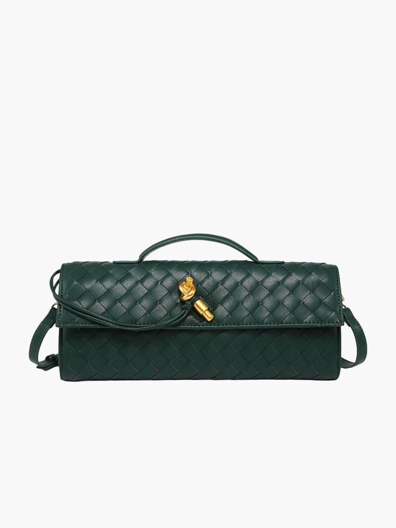 Women's Handbag with Woven Design and Gold Clasp