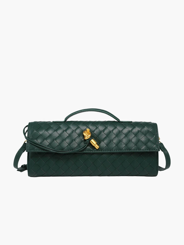 Women's Handbag with Woven Design and Gold Clasp