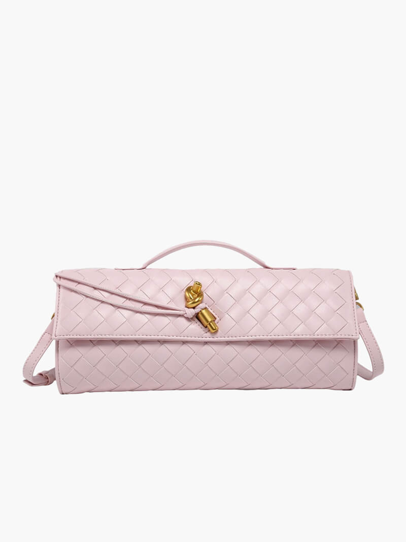 Women's Handbag with Woven Design and Gold Clasp