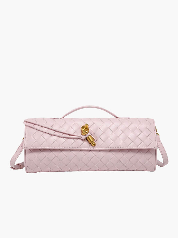 Women's Handbag with Woven Design and Gold Clasp