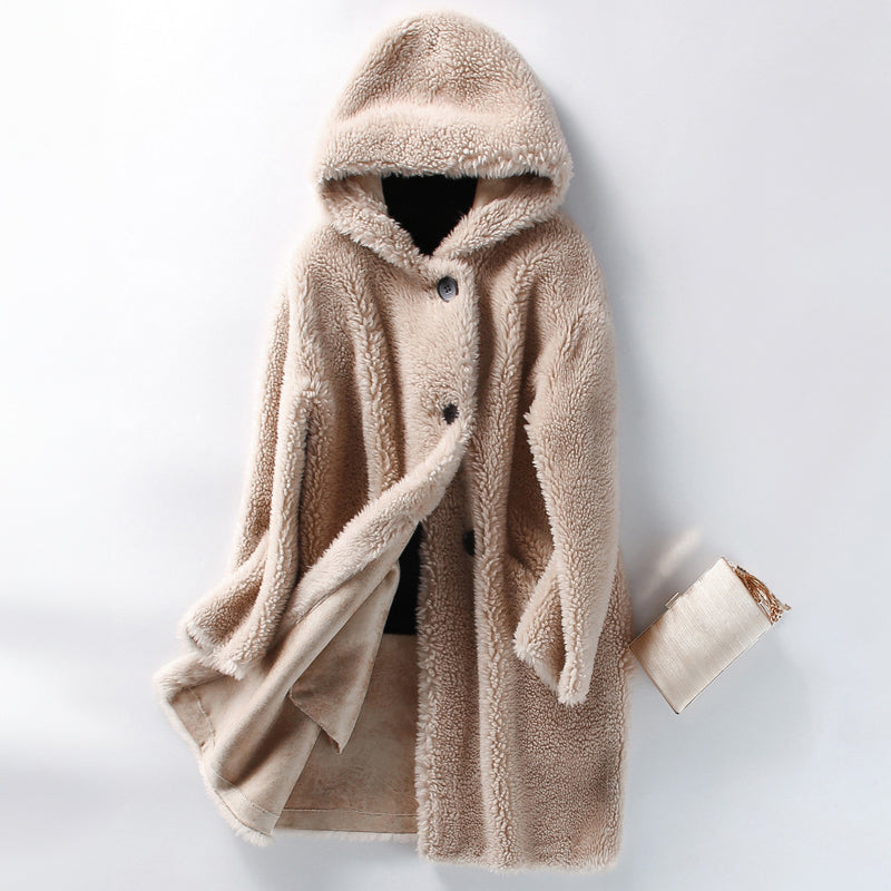 Luxe Warme Dames Teddy Jas met Capuchon en Knopen