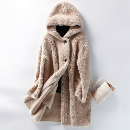 Luxe Warme Dames Teddy Jas met Capuchon en Knopen