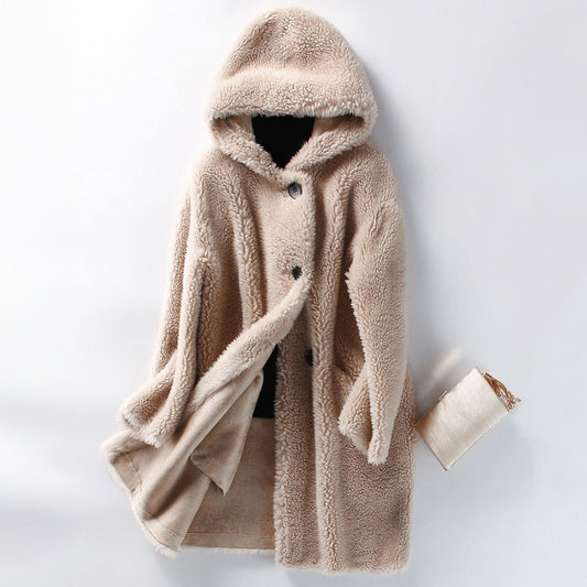 Luxe Warme Dames Teddy Jas met Capuchon en Knopen