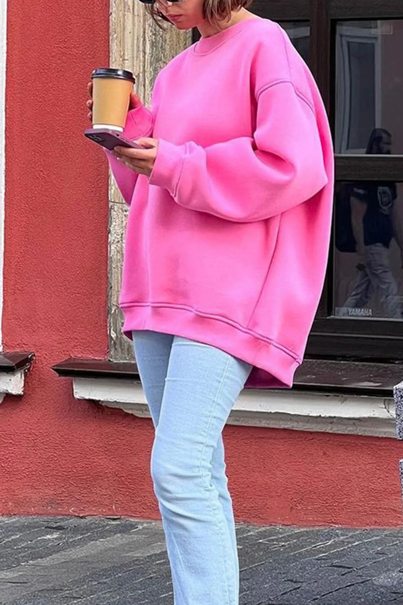 Casual Oversized Dames Sweater met Lange Mouwen en Ronde Hals