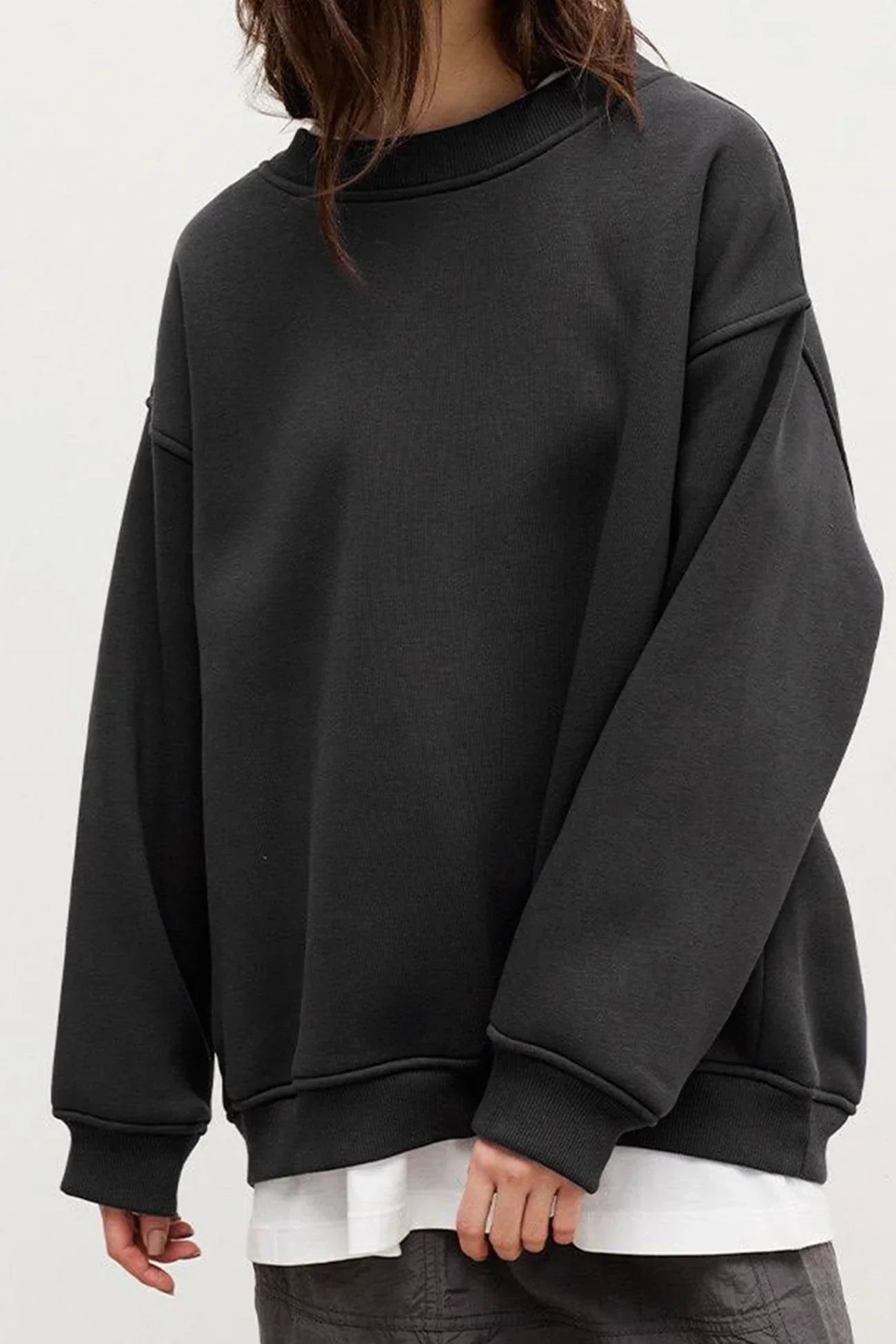 Casual Oversized Dames Sweater met Lange Mouwen en Ronde Hals