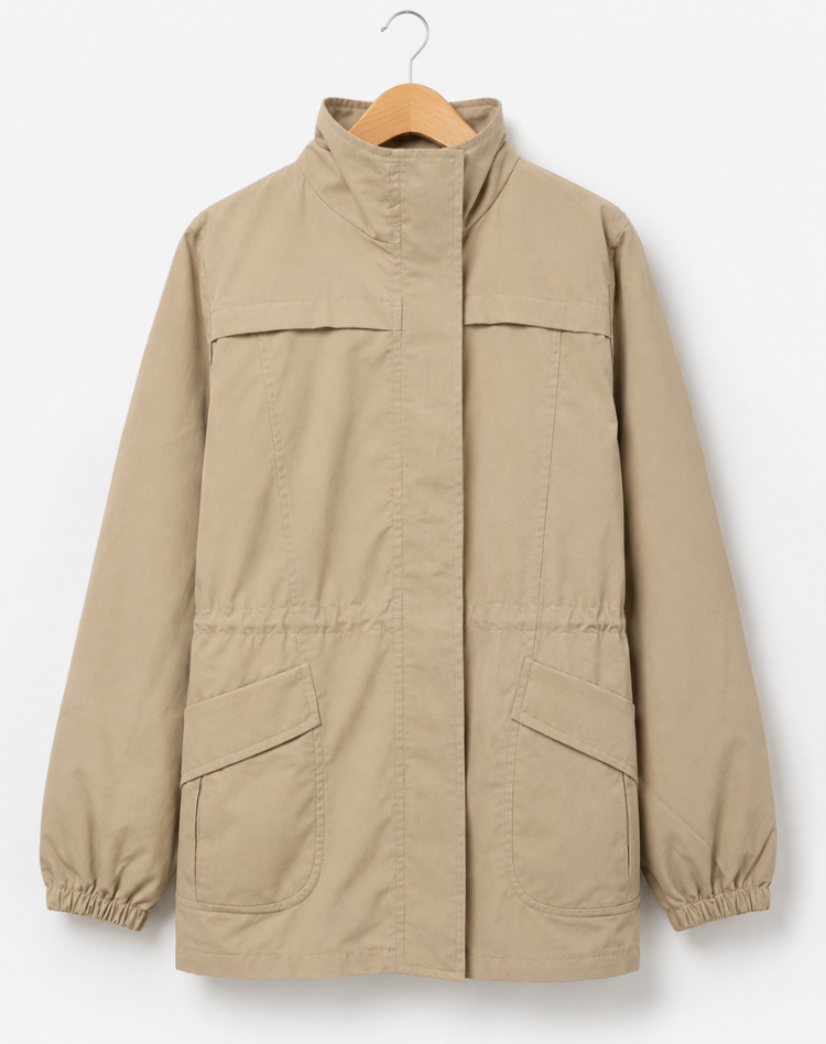 Women’s Lightweight Jacket with Zipper, Waist Drawstring, and Pockets Mid-Layer Jacket for Spring and Fall