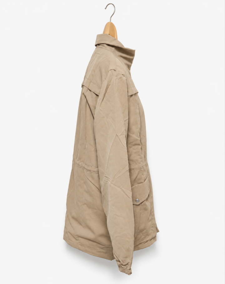 Women’s Lightweight Jacket with Zipper, Waist Drawstring, and Pockets Mid-Layer Jacket for Spring and Fall