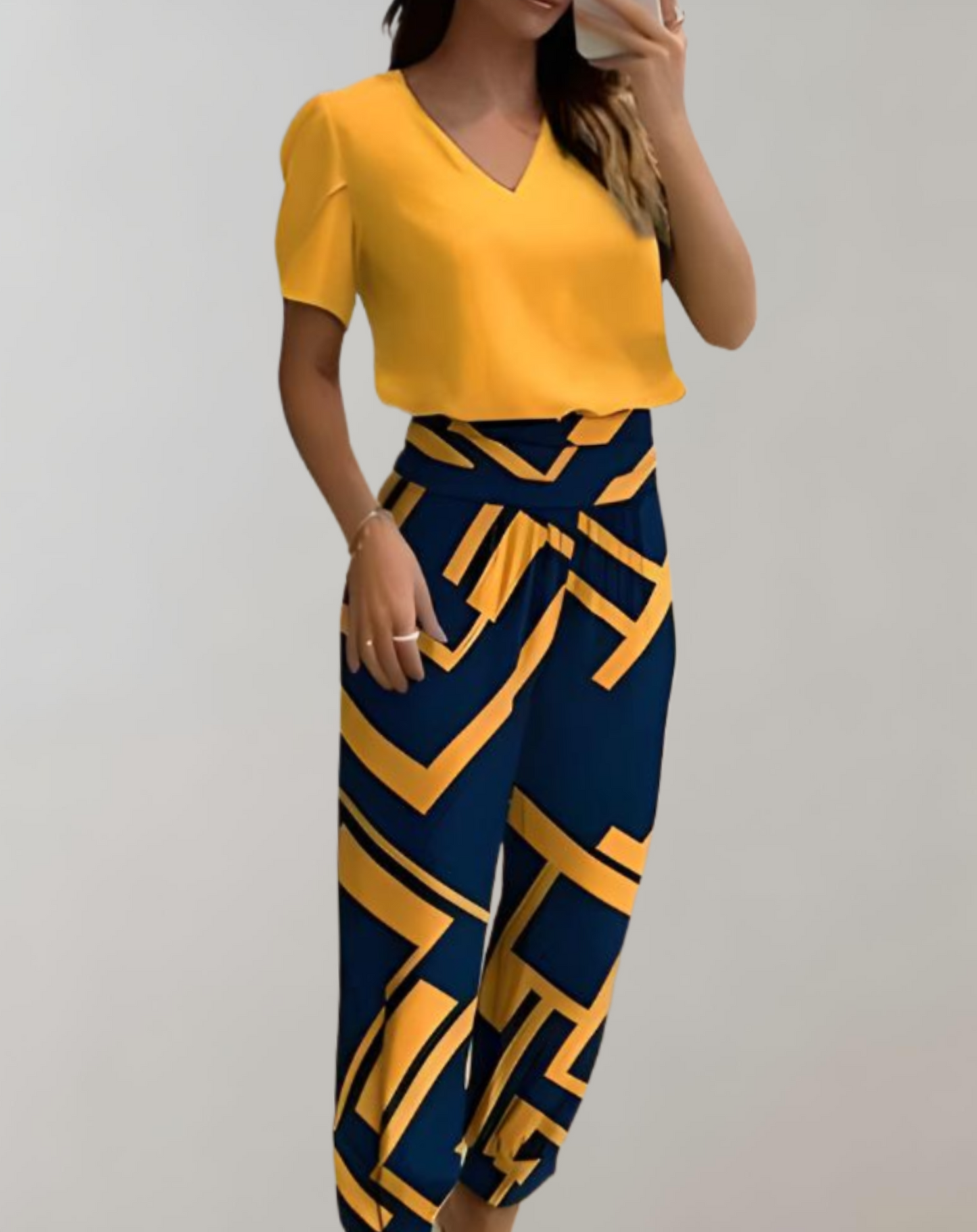 Portia | Tweedelige Jumpsuit met Print en V-Hals