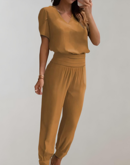 Portia | Tweedelige Jumpsuit met Print en V-Hals