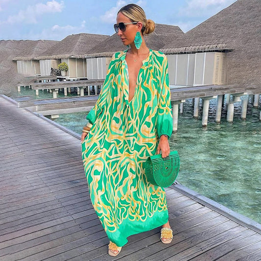 Arla | Zomerse Boho Kaftanjurk met Diepe Halslijn