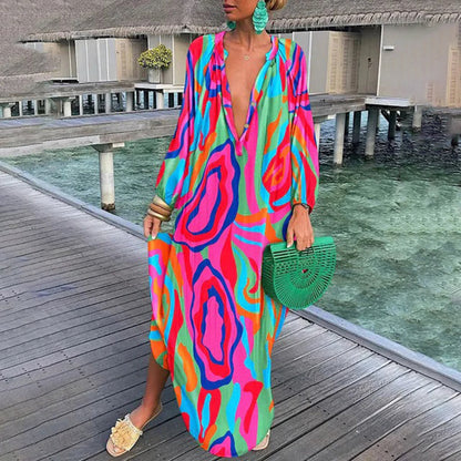 Arla | Zomerse Boho Kaftanjurk met Diepe Halslijn