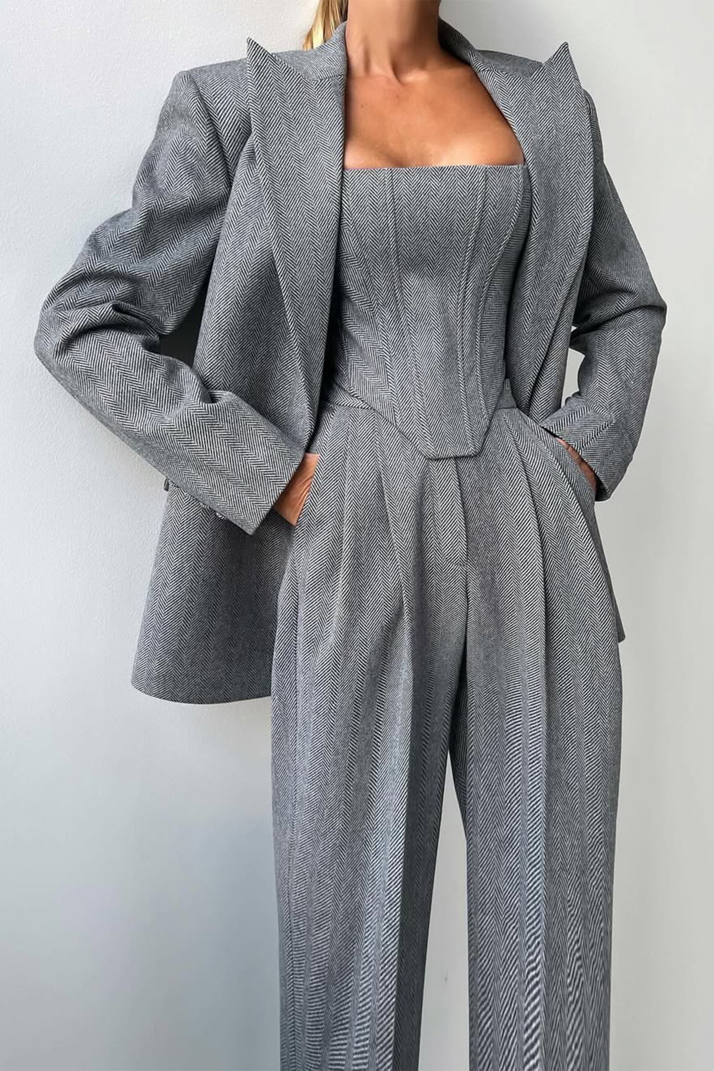 Stijlvolle 3-delige Dames Set met Luxe Blazer en Wijde Pijpen Pantalon