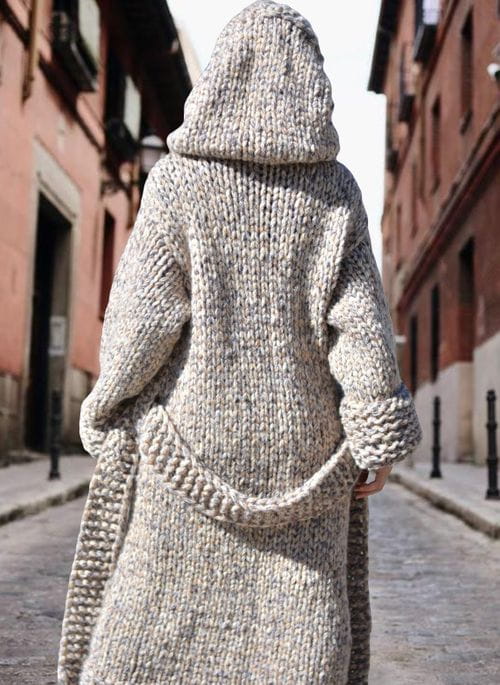 Grijze Oversized Gebreide Dames Cardigan met Capuchon