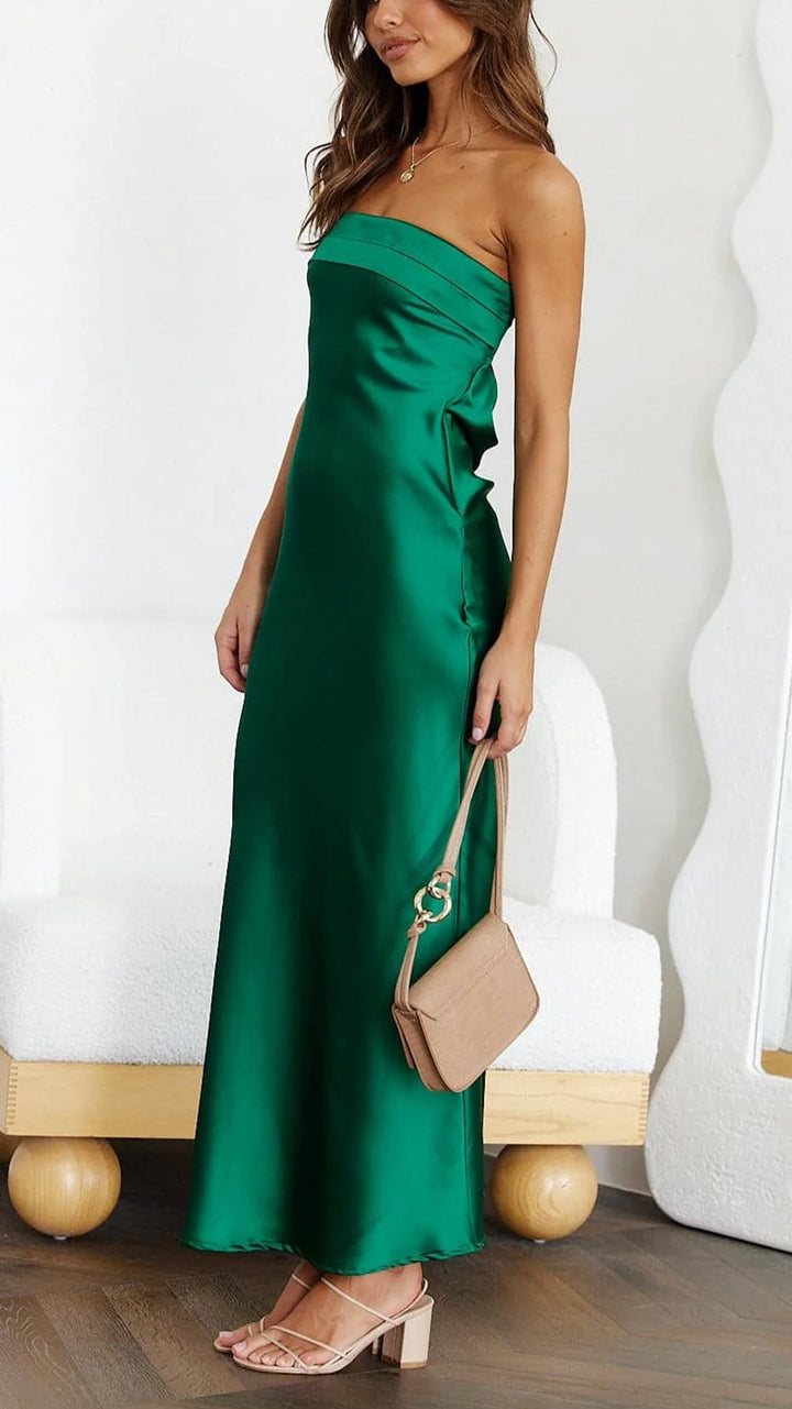 Naeeda | Robe de gala maxi en satin sans bretelles