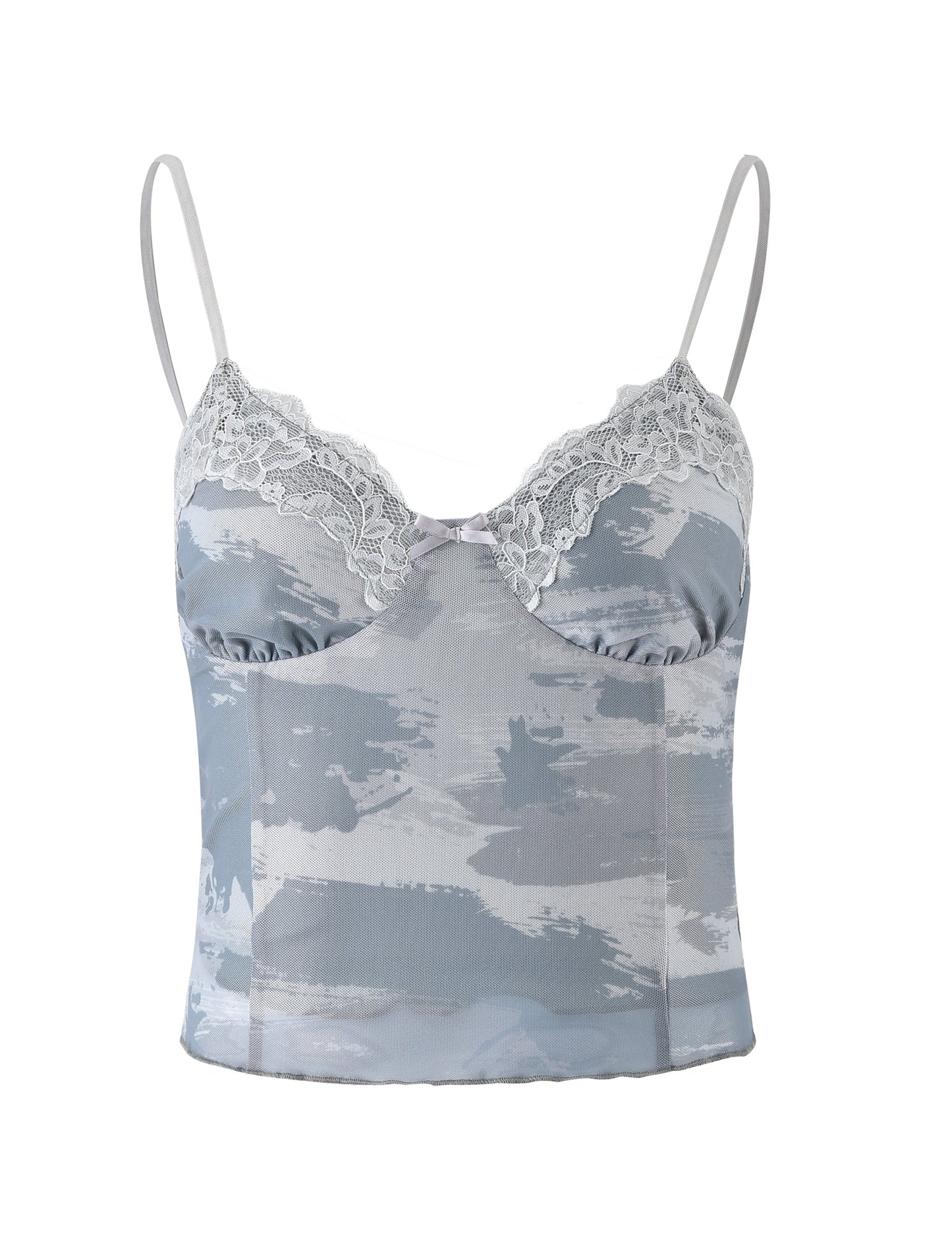 Felise | Satijnen Camo Top met Kant en Spaghetti Bandjes