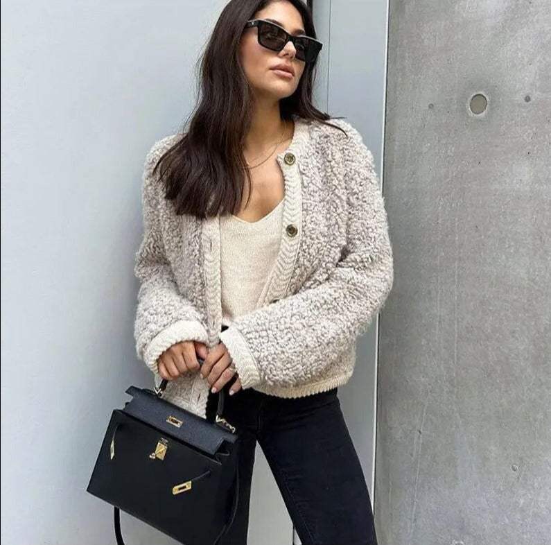Comfortable Women's Teddy Style Mid Jacket with Buttons
