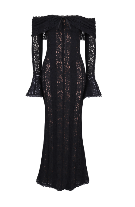 Chea | Luxe Off-Shoulder Kantjurk met Fishtail