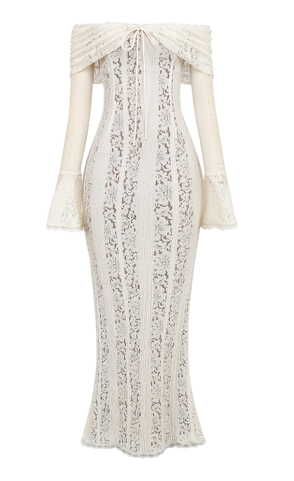 Chea | Luxe Off-Shoulder Kantjurk met Fishtail
