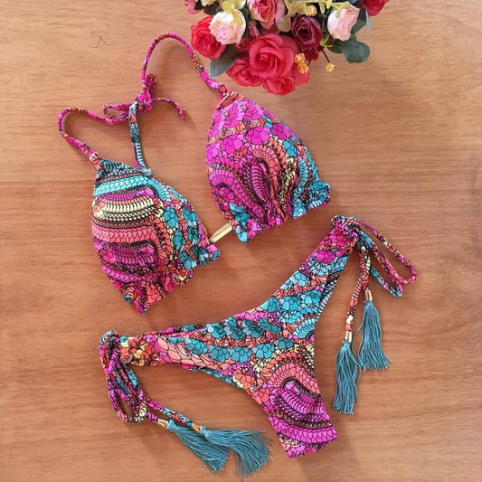 Frenchi | Bohemian Triangel Bikini met Kralen en Kwastjes