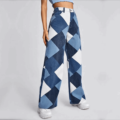 Leonela | Trendy Patchwork Wide-Leg Jeans met High-Waist