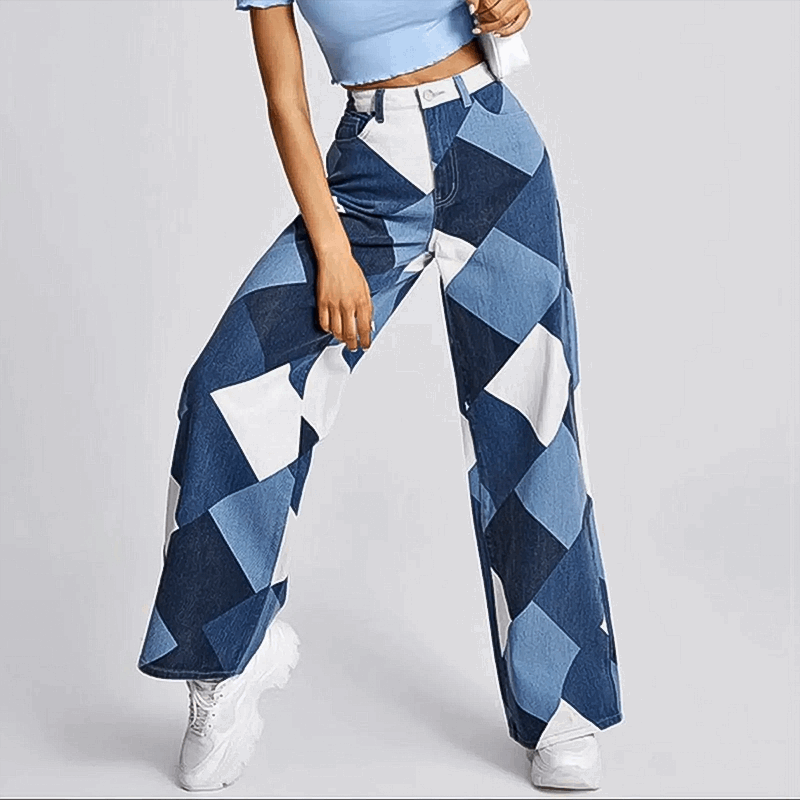 Leonela | Trendy Patchwork Wide-Leg Jeans met High-Waist
