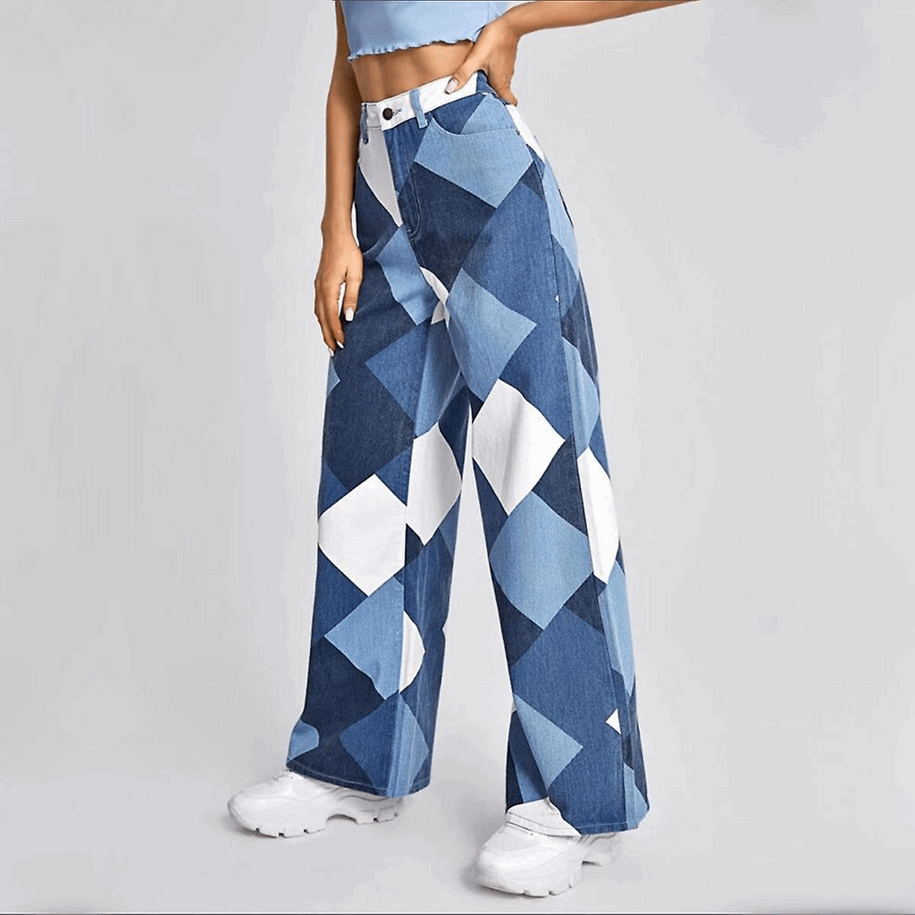 Leonela | Trendy Patchwork Wide-Leg Jeans met High-Waist