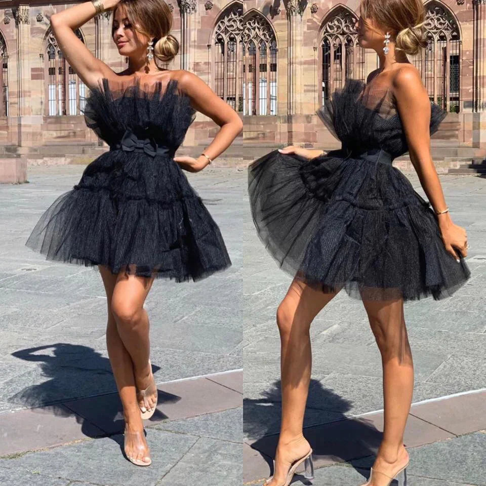 Robe Cocktail Mini Festive avec Encolure Bustier pour Femme