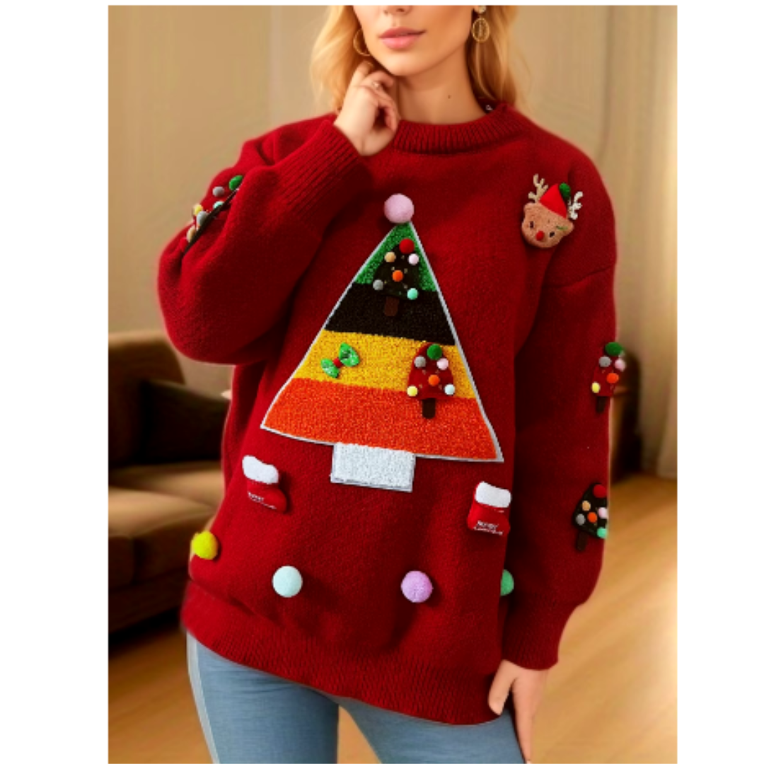 Dames Oversized Warme Kersttrui met Sneeuwvlokken