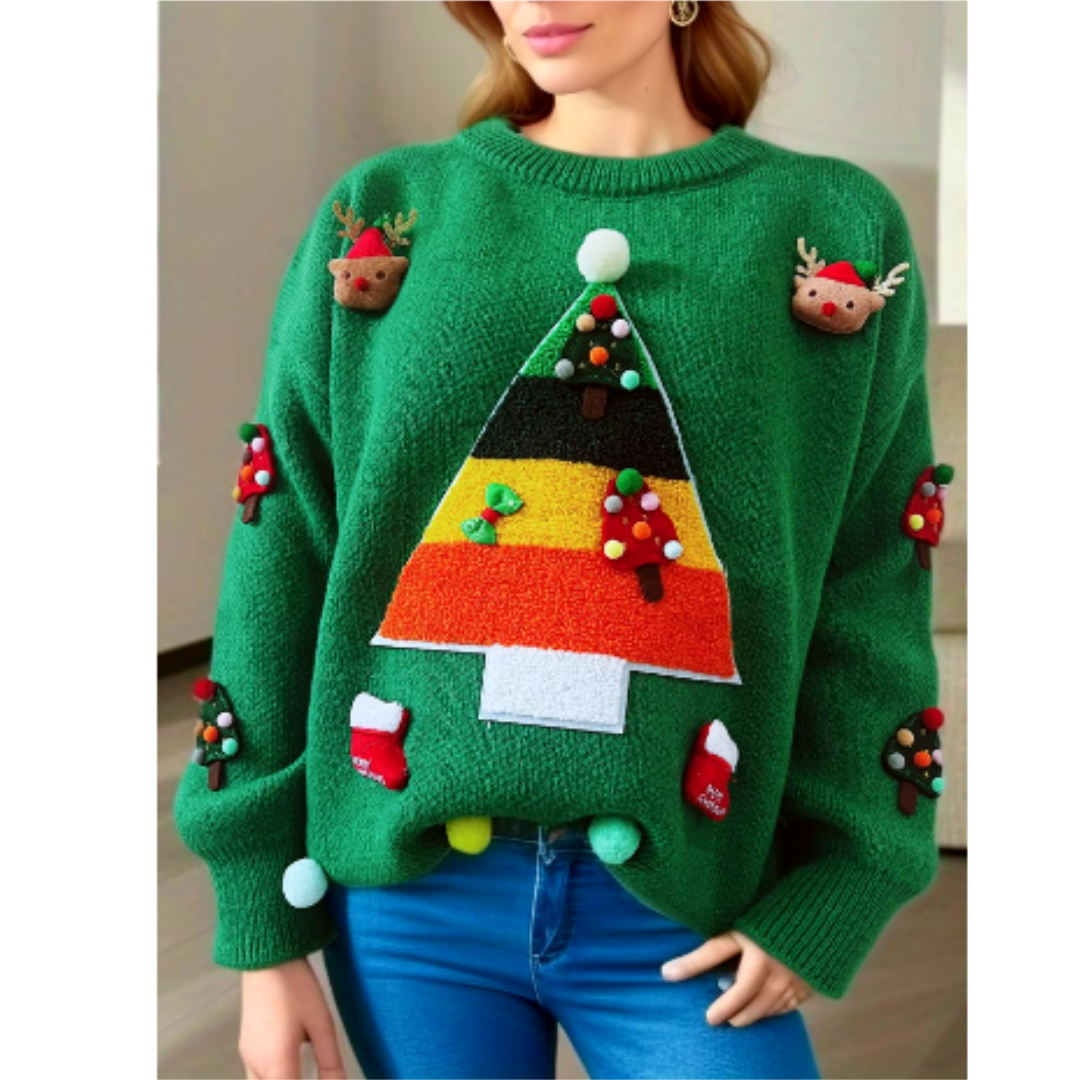 Dames Oversized Warme Kersttrui met Sneeuwvlokken