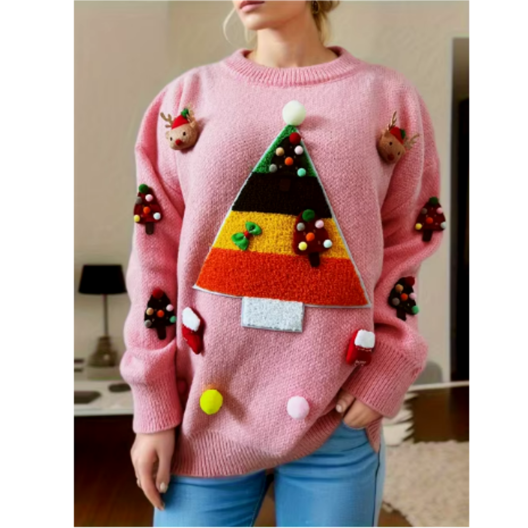 Dames Oversized Warme Kersttrui met Sneeuwvlokken