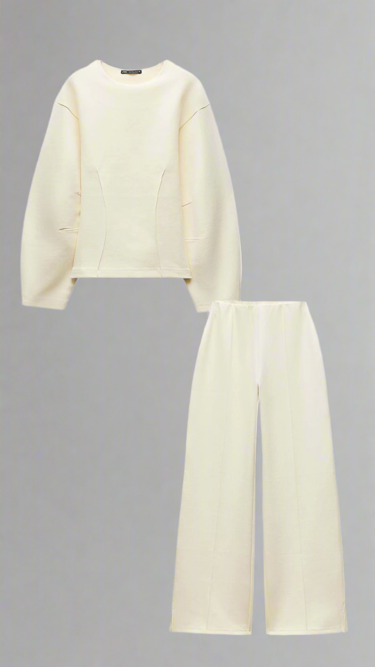 Comfortabele Trendy Dames Trui Set met Wijde Broek