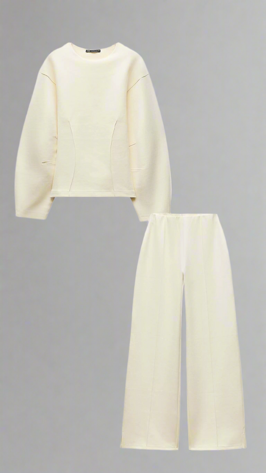 Comfortabele Trendy Dames Trui Set met Wijde Broek