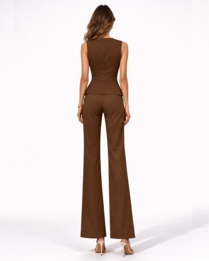 Ensemble Femme Gilet Tailleur Sans Manches Pantalon Large – vue 6