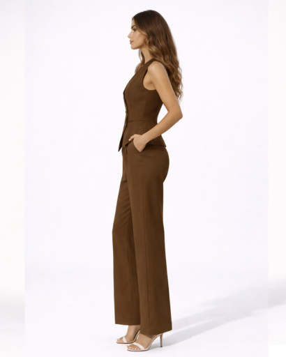 Ensemble Femme Gilet Tailleur Sans Manches Pantalon Large – vue 7