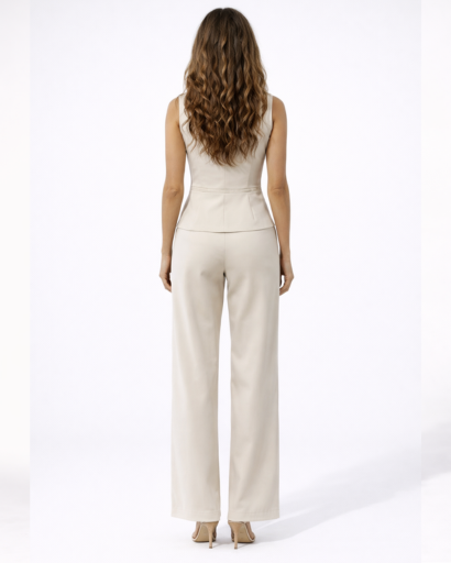 Ensemble Femme Gilet Tailleur Sans Manches Pantalon Large – vue 5