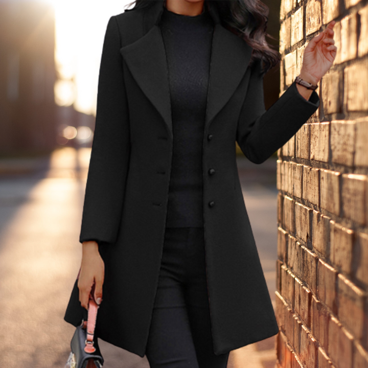 Mustard longline wool coat with button front and belt