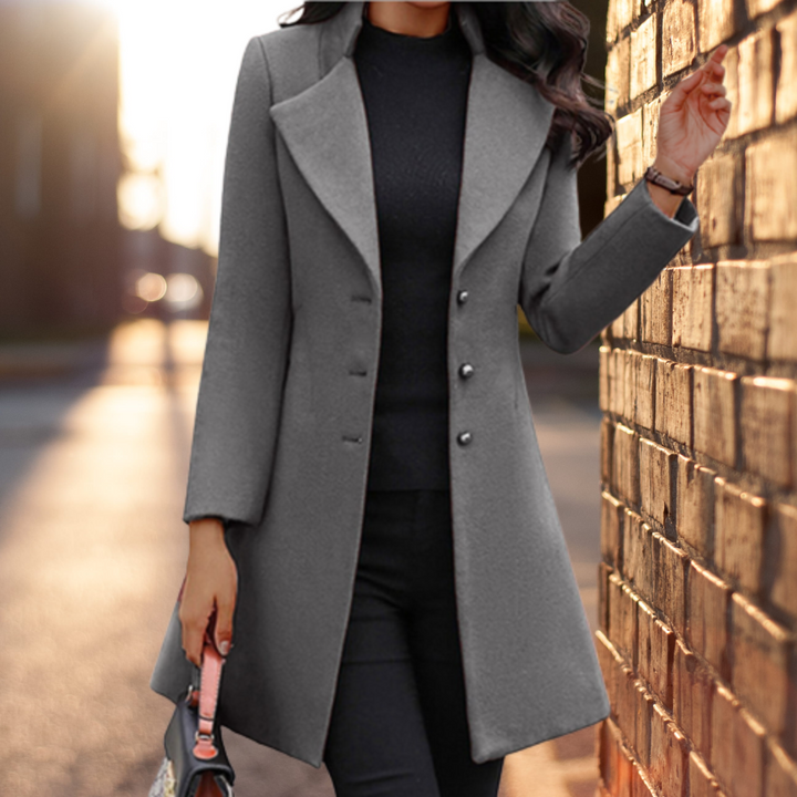 Mustard longline wool coat with button front and belt